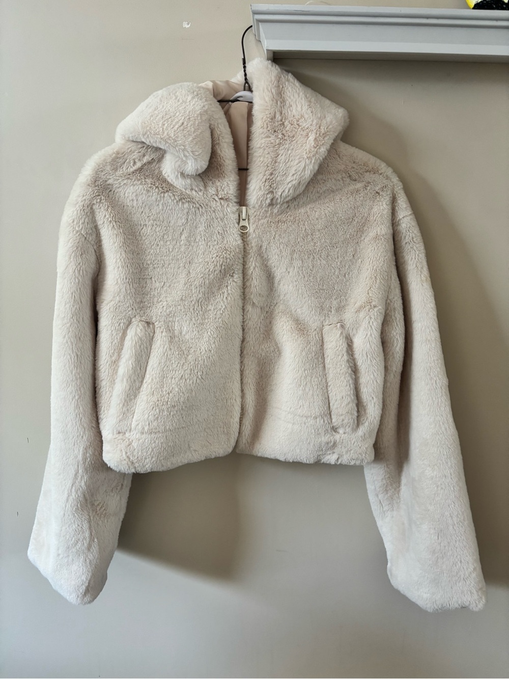 ASOS Petite Cream Faux-Fur Cropped Hooded Jacket